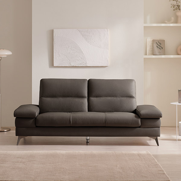 삼익가구 사이먼 통가죽 천연면피 소파 스툴미포함, 머드그레이, 3인용