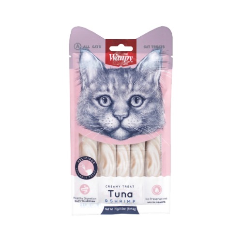 완피 크리미 퓨레 고양이 츄르 스틱간식 참치와 새우, 70g, 1개