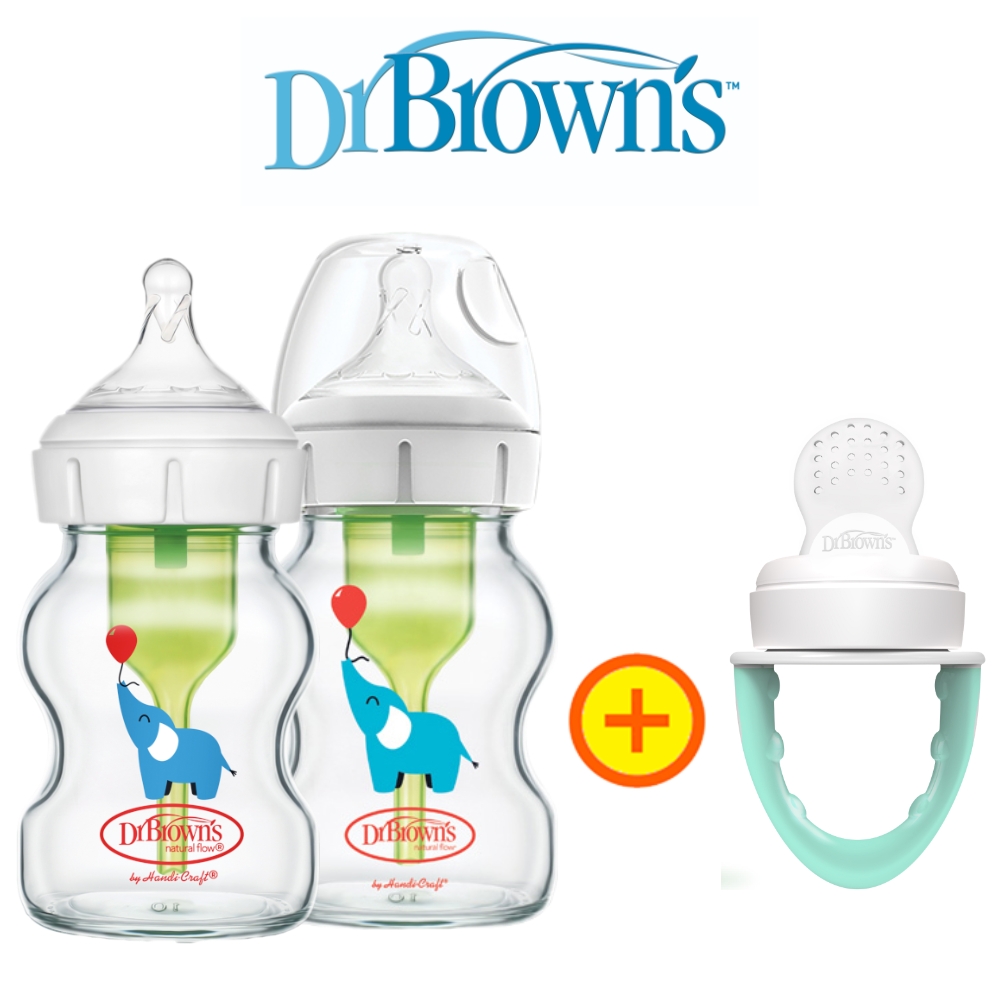 닥터브라운젖병 유리데코 150ml 2P+과즙망 선물 (1단계 꼭지, 와이드옵션스+) - 상품 이미지