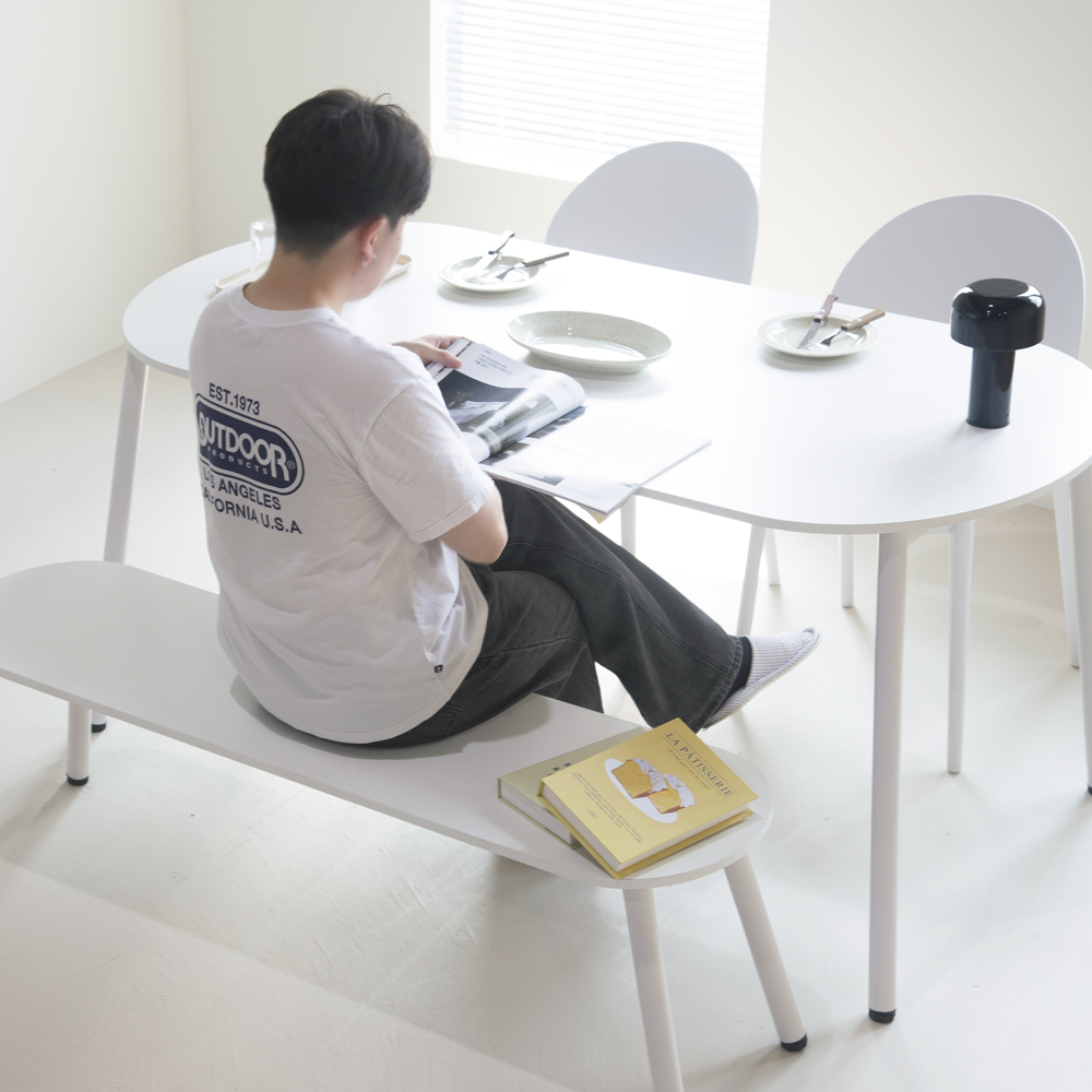 플랫 타원형식탁 다이닝테이블 원룸 카페 1600mm, 화이트 - 상세 이미지 4