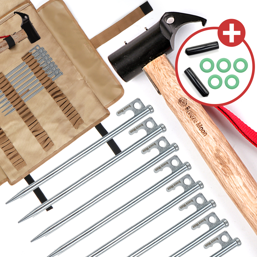 브리즈문 단조팩 캠핑망치 텐트 타프 롤 팩 세트 크롬 20CM 8개 파우치 타이탄망치