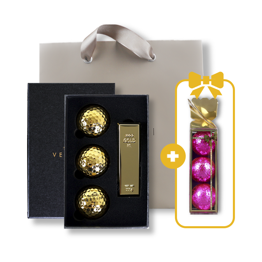 베르티니 황금 골프공 3구 골드바 홀인원기념품 선물 세트 VGOB02