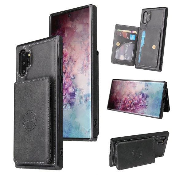 카드 케이스 지갑 가죽 범퍼 블랙, 갤럭시 노트10 플러스 - 상품 이미지