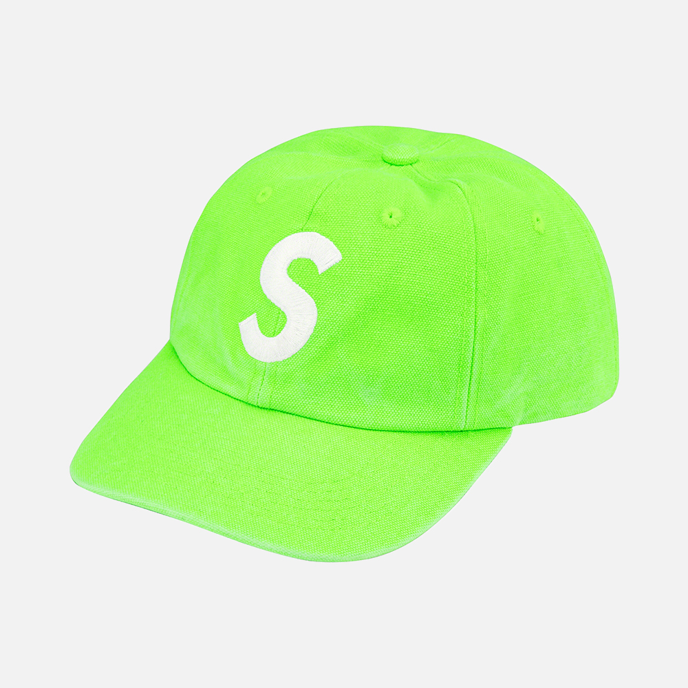 슈프림 피그먼트 캔버스 S 로고 6-패널 캡 SS23H117-LIME