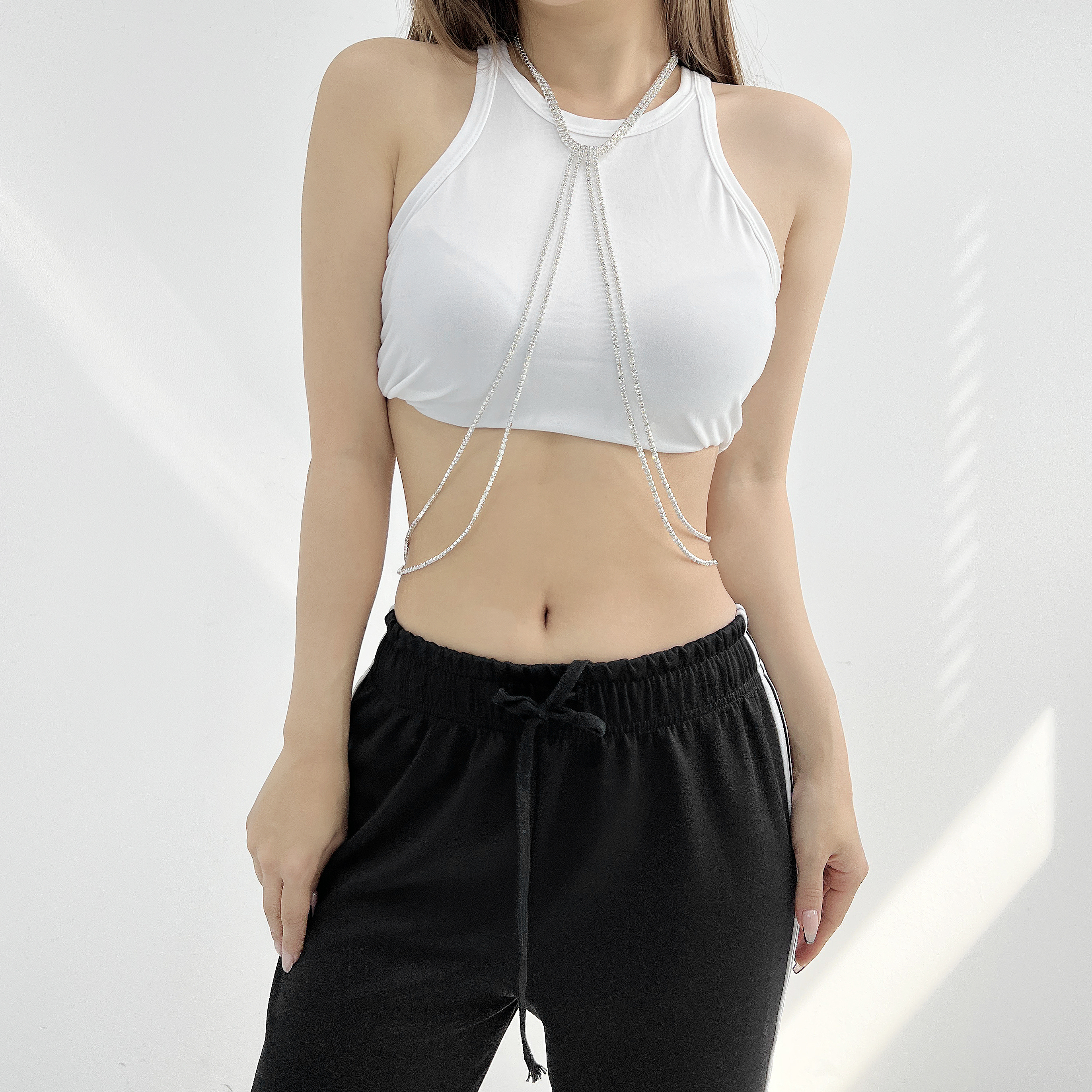 로즌 가슴 실버 골드 체인 무대 공연 섹시 포인트 하네스 벨트 - 상세 이미지 2