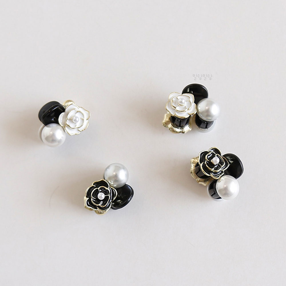 카멜리아 진주집게핀 옆머리핀 꽃 미니 헤어삔 - 상품 이미지