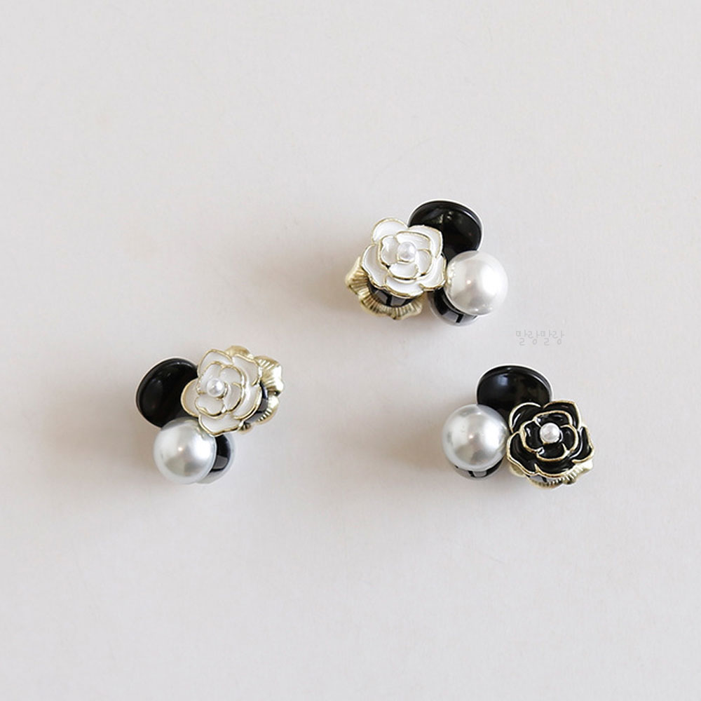 카멜리아 진주집게핀 옆머리핀 꽃 미니 헤어삔 - 상세 이미지 4