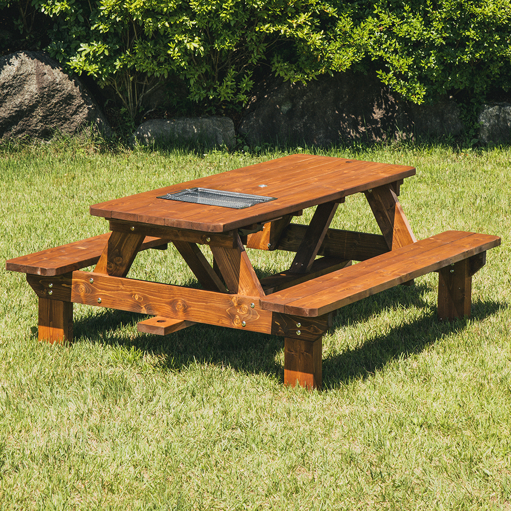 [100% 통원목] 야외테이블세트 정원카페 야외용 편의점테라스 테이블 자유형4인월넛