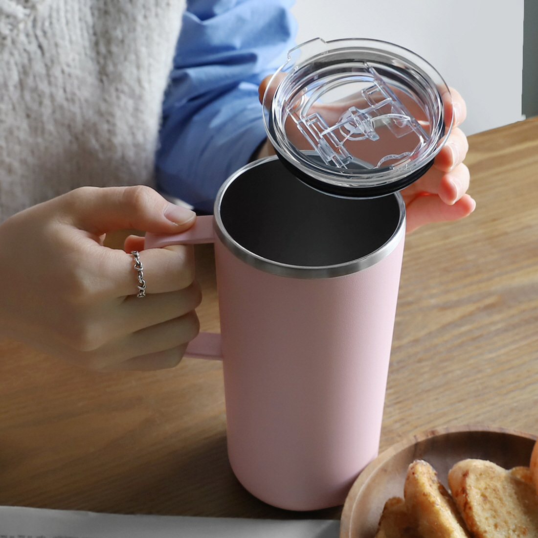 스텐 손잡이 탱크 텀블러 리유저블 캠핑 차량 운동 테이크아웃 벤티 600ml - 상세 이미지 4