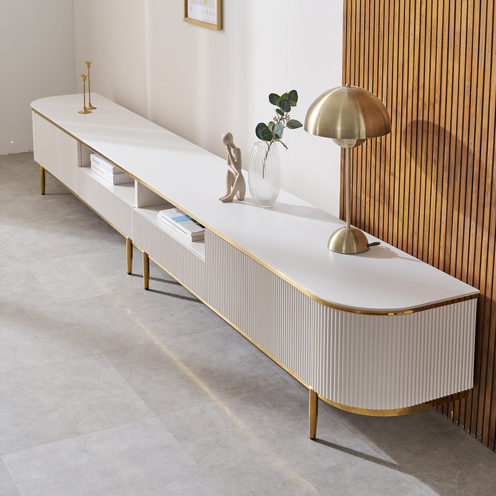 거실장 세라믹 98인치 100인치 템바보드 폭넓은 TV다이 티비장 3000, 화이트 실버