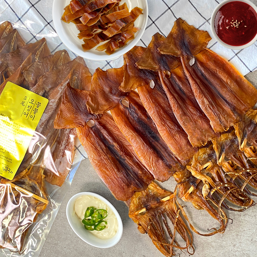 [바다누리] 굽지 않아도 맛있는, 짜지 않고 담백한 쫄쫄이오징어 4-5미 230g이상