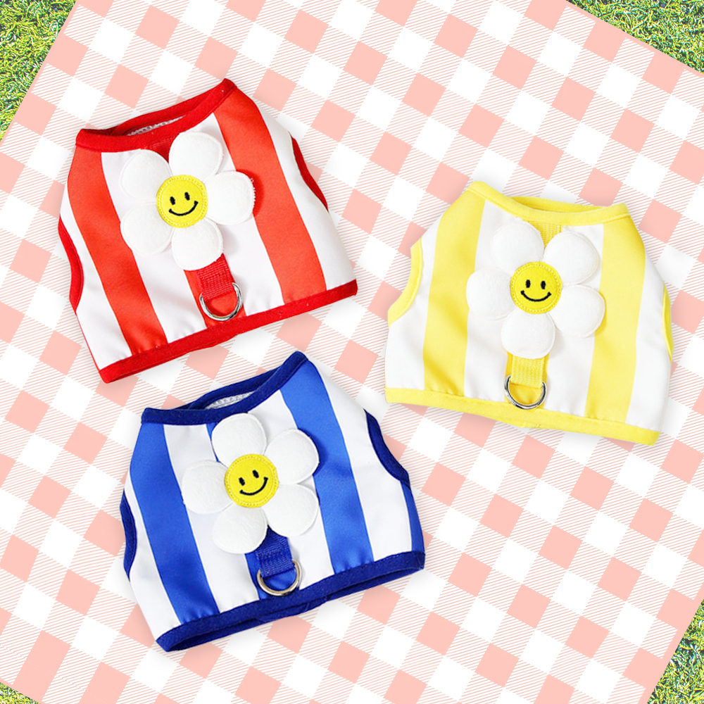 나마스펫 스마일 플라워 강아지 하네스 리드줄 세트 가슴줄 애견 반려견 소형견 중형견