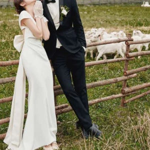 새틴 반팔 꼬임 결혼식2부 약혼 피로연 스냅촬영 이브닝 셀프웨딩드레스 착용 후기 | 사이즈/핏 총정리 - 상품 이미지 4