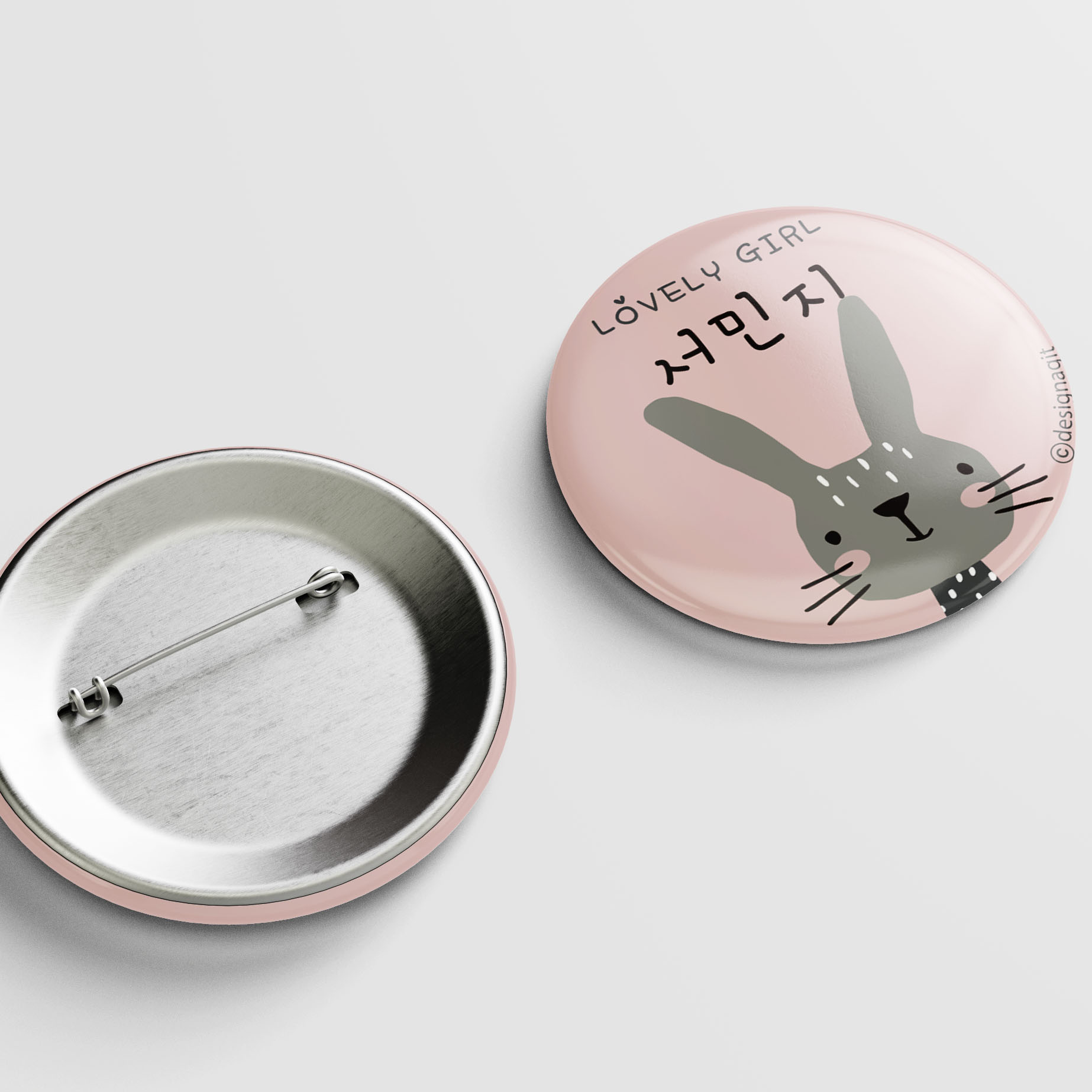 [주문제작]캐릭터버튼 해피프렌즈 토끼 33mm 한글1 - 상품 이미지