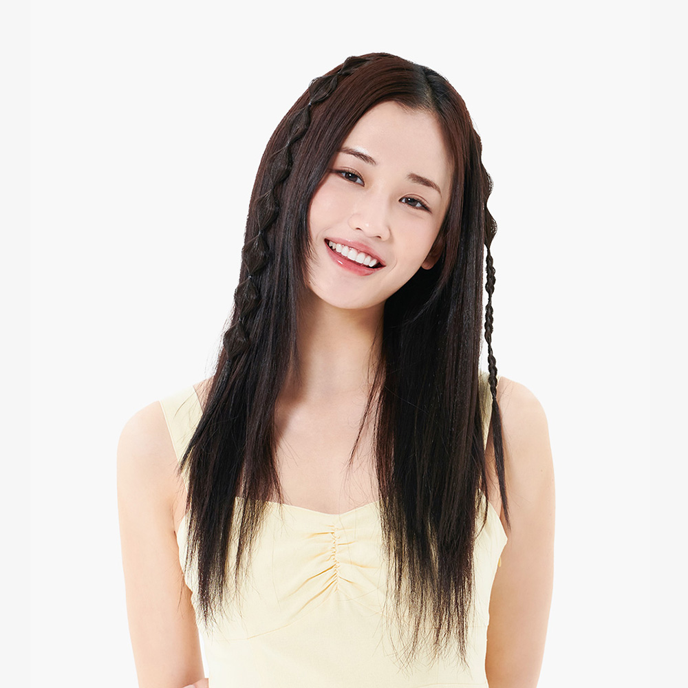 붙임머리 폼폼 스트레이트 헤어피스 땋은머리 아이돌스타일 - 상품 이미지