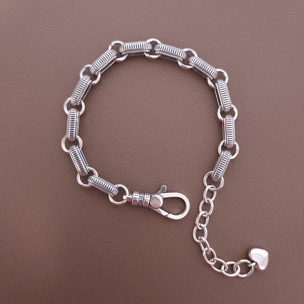5.5mm 실버 925 빈티지 엔틱 커플 남성 여자 패션 데일리 레이어드 체인 은 팔찌 - 메인 이미지