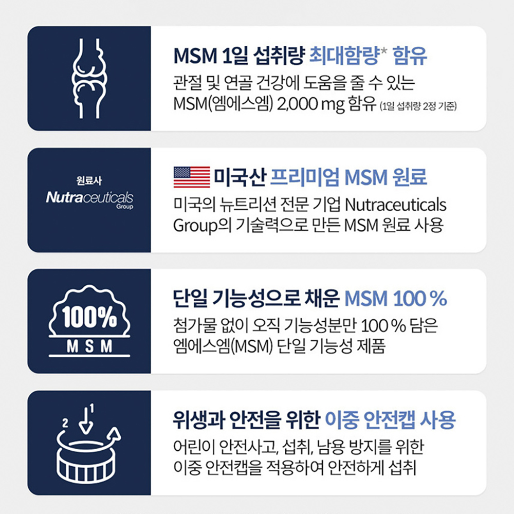 엠에스엠 2000 식이유황 식용유황 120정 약2개월분 단일성분 영양제 관절 연골 건강 - 상세 이미지 3