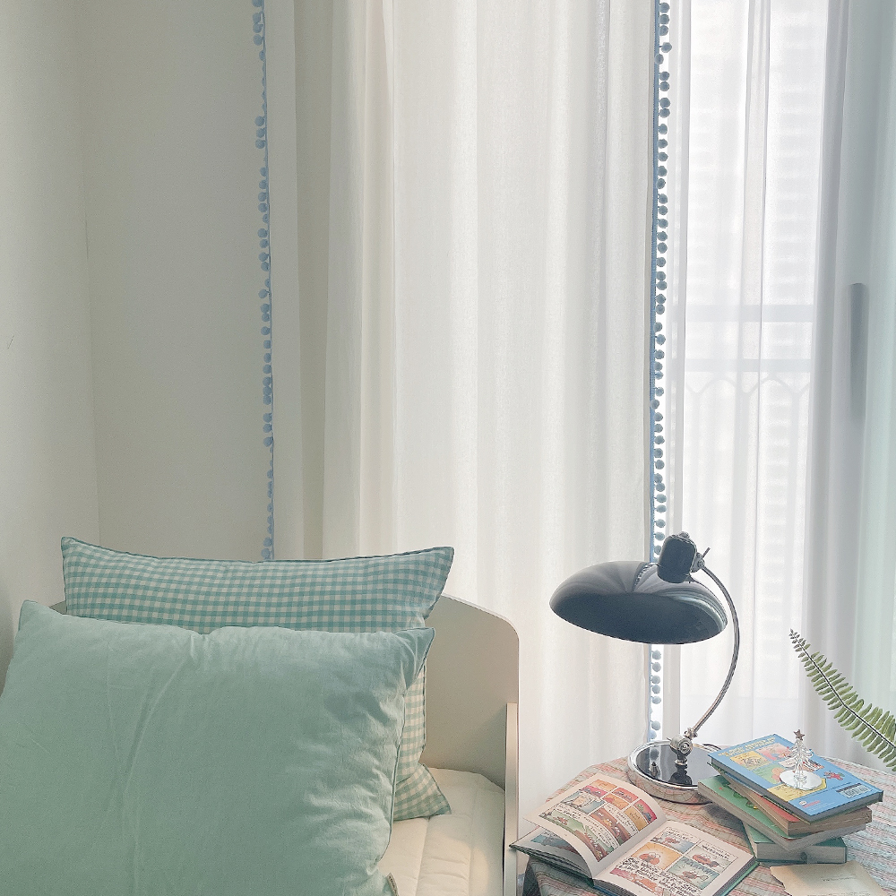 무지 폼폼 아이방 작은방 여아 남아 키즈 커튼 카페커튼