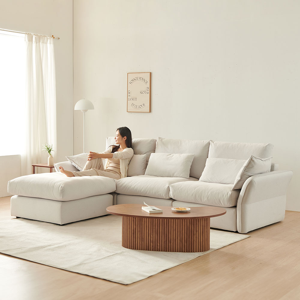 이노센트 하늘 구스 아쿠아 패브릭 모듈형 4인용 소파 스툴포함