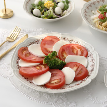 도자기 원접시 원형 접시 한식 그릇 플레이팅 접시 반찬기 샐러드 파스타 스테이크 신혼 가정집 요리접시 컬러접시 유럽풍 레스토랑 엔틱 패턴 꽃 앞접시 깔끔한 플레이트