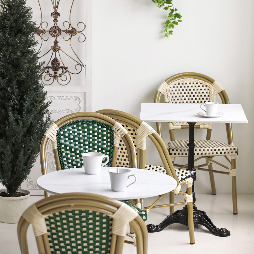 비스트로 프렌치 카페 식당 레스토랑 야외 야외용 테이블 의자 세트 원형60 A베이지