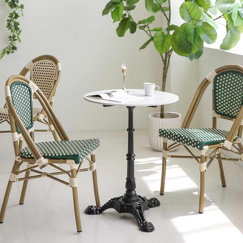 비스트로 프렌치 카페 식당 레스토랑 야외 야외용 테이블 의자 세트 원형60 A베이지