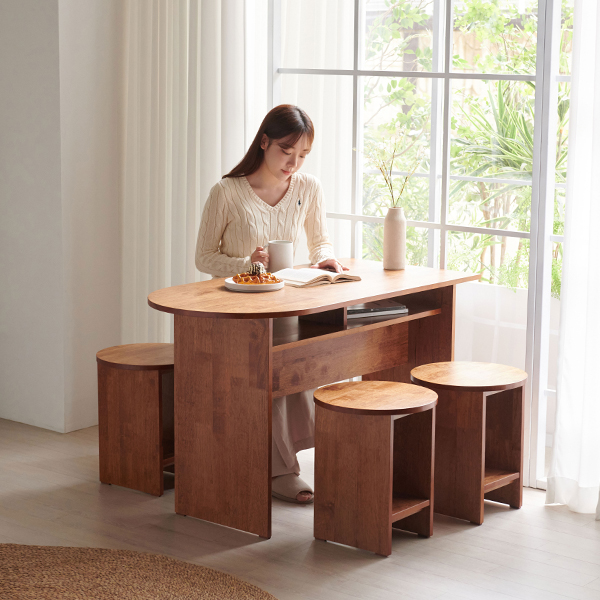 스칸디아 우디 800 반타원형 수납 원목 테이블 식탁