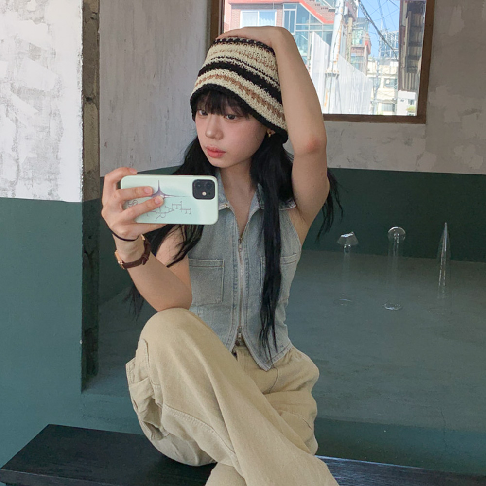 [꾸안꾸룩] 햄브 니트 뜨개 줄무늬 벙거지 모자 4color 상세 이미지 9