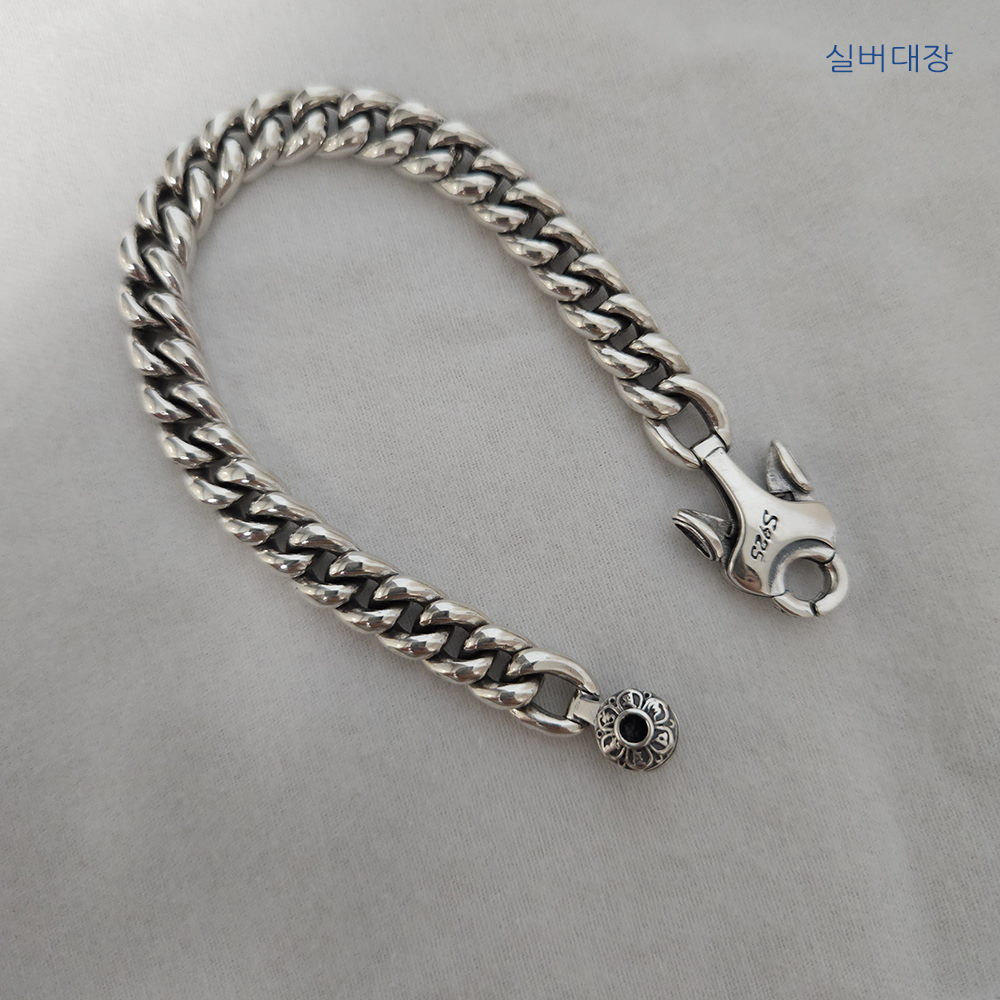 8.5mm 실버 925 볼드 커플 남성 여자 체인 레이어드 선물 빈티지 엔틱 은 팔찌 - 상세 이미지 3