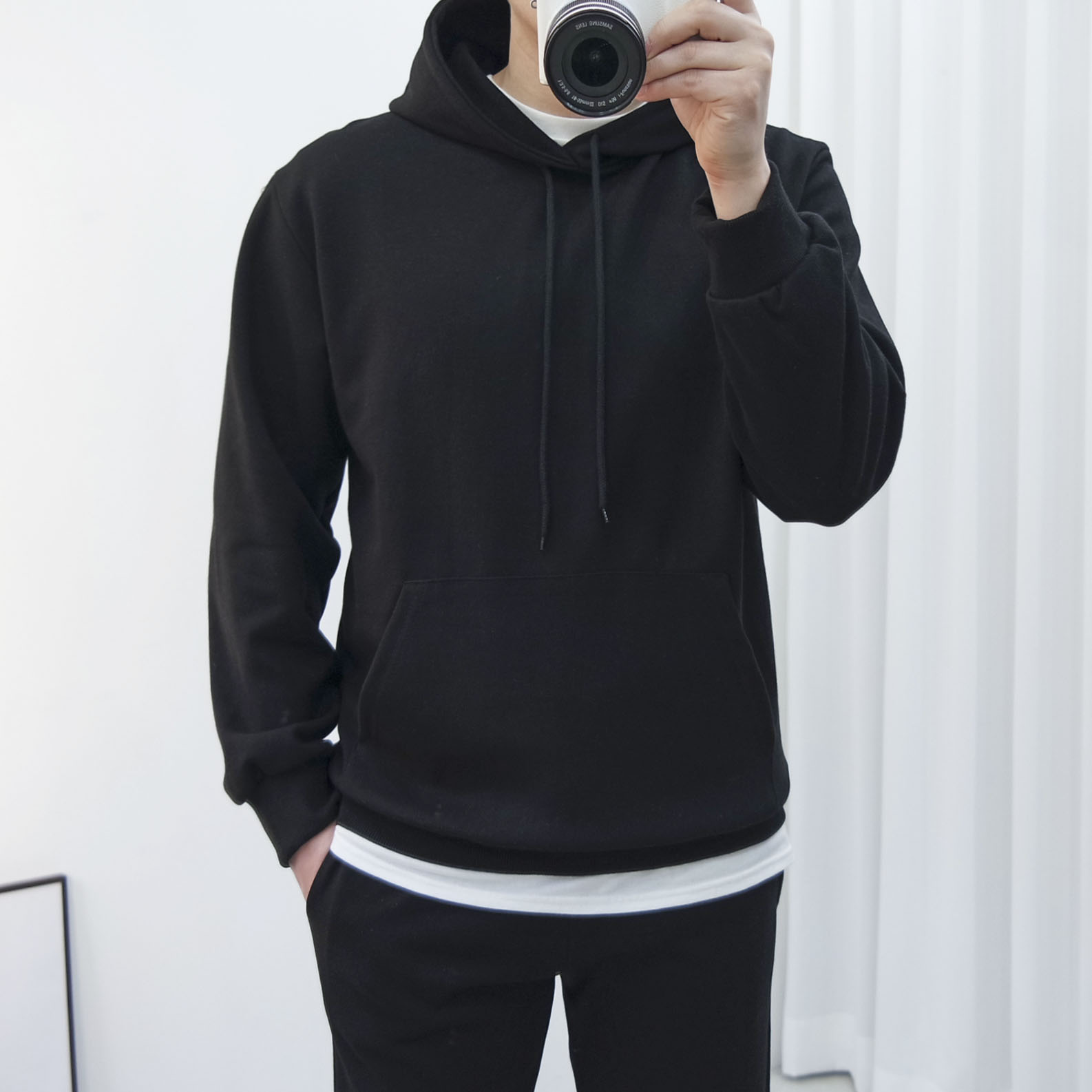 남자 무지 후드티셔츠 봄/가을/겨울(기모) 이미지 2