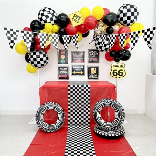 [미소쌤] 카 레이싱 파티팩 포토존 생일 가랜드 데코 풍선 장식 환경구성 행사 환경구성
