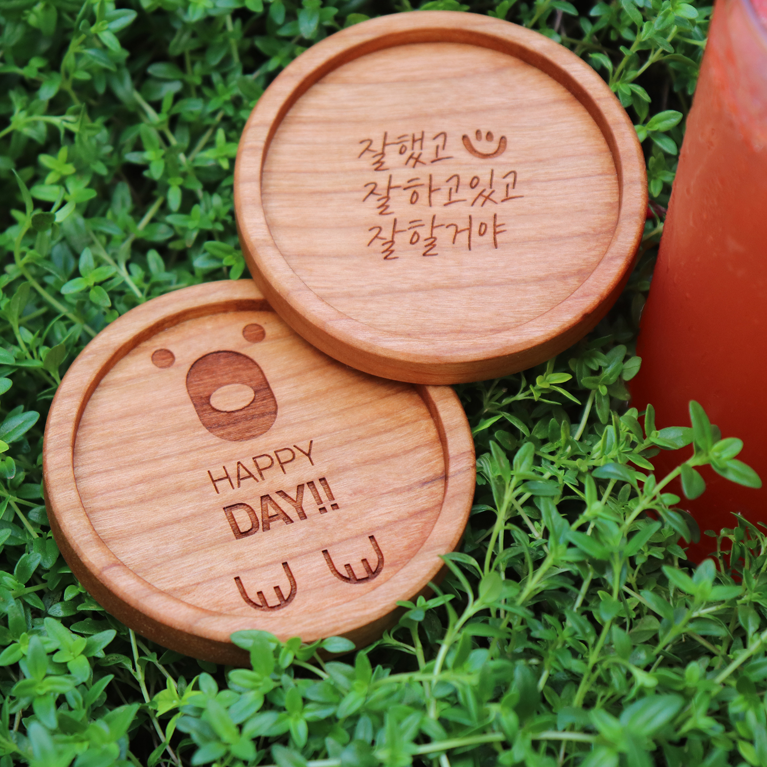 초미니 우드코스터 술잔 컵받침 원목 각인 나무티코스터 71mm - 상세 이미지 5