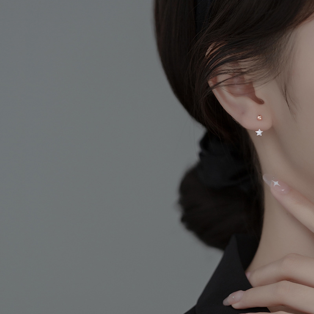실버 925 크리스탈 커브 별 피어싱 은 귀걸이 E157 - 상세 이미지 2