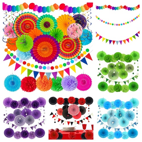 [미소쌤] 페이퍼 파티팩 포토존 꽃볼 허니컴볼 벌룬 생일 파티장식 데코 행사 환경구성