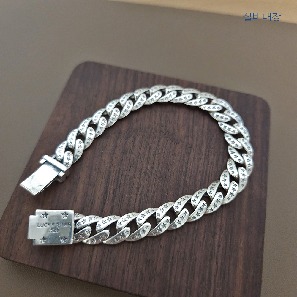 9mm 실버 925 빈티지 별 볼드 패션 선물 남성 여자 체인 유화 은 팔찌 - 상세 이미지 4