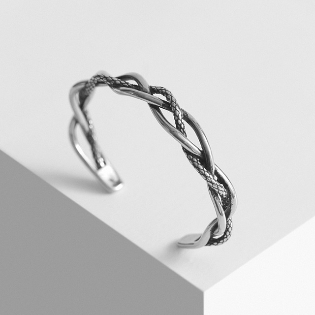 써지컬스틸 뱀피 믹스 포인트 남성 오픈 뱅글 팔찌