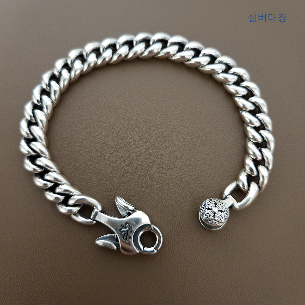 8.5mm 실버 925 볼드 커플 남성 여자 체인 레이어드 선물 빈티지 엔틱 은 팔찌 - 메인 이미지