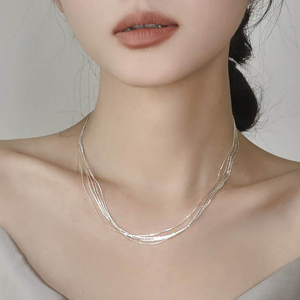 실버 925 슬림 레이어드 뱀부 체인 은 목걸이 N086 - 메인 이미지