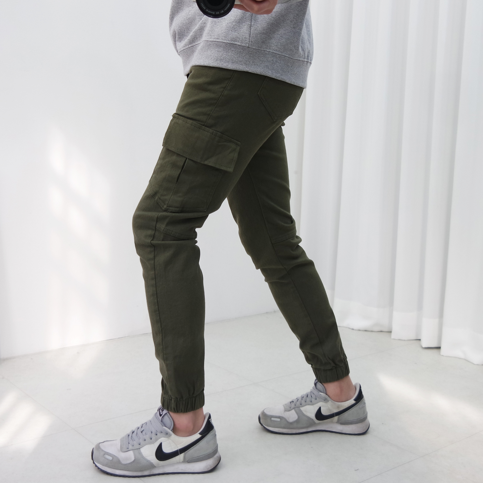 남자 스판 슬림 반밴딩 카고 조거 팬츠 빅사이즈 S-3XL 이미지 3