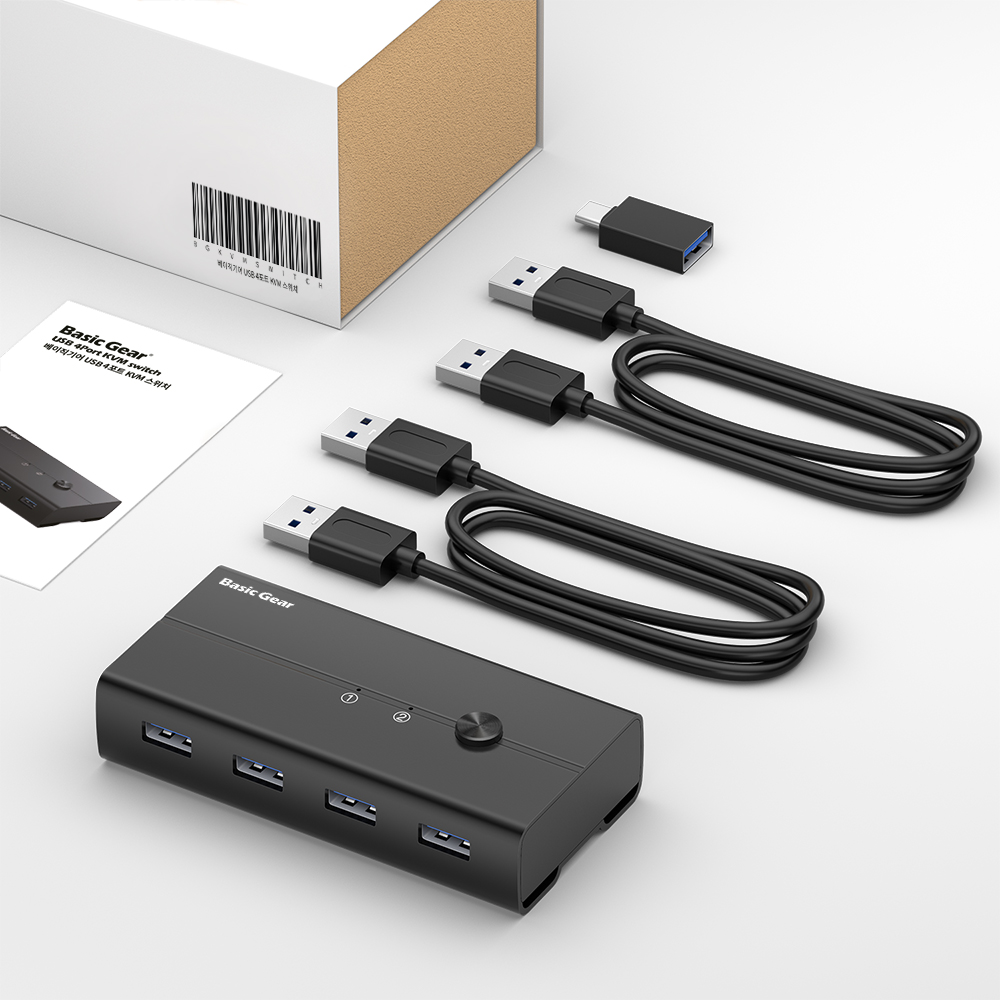 베이직기어 USB KVM 스위치 선택기 4포트 PC 2대 키보드 마우스 연결 - 상세 이미지 5
