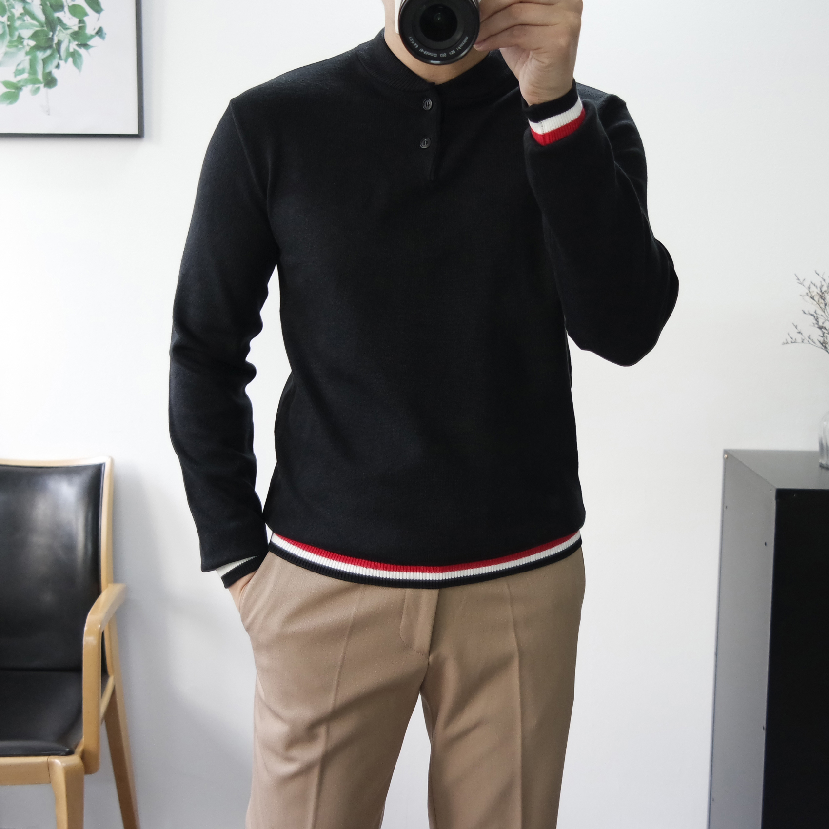 남자 캐시미어 헨리넥 니트티 3컬러 이미지 3