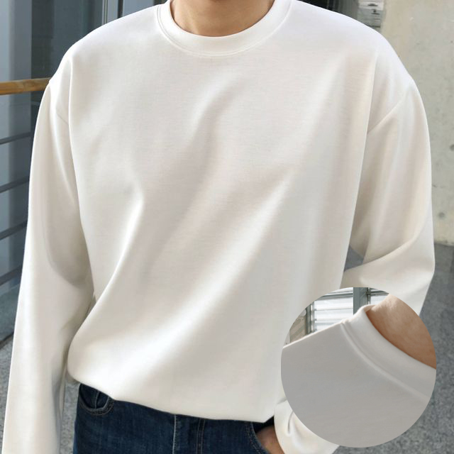 남자레이어드티 두꺼운 흰티 목안늘어나는티 어깨넓어보이는옷 제품 이미지