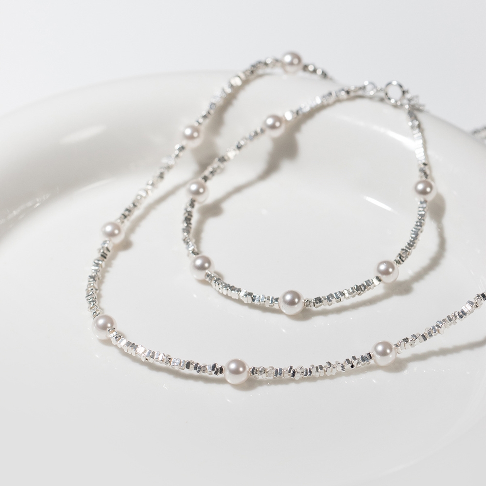 실버 925 크리스탈 트윙클 진주 은 목걸이 N082 - 상세 이미지 5
