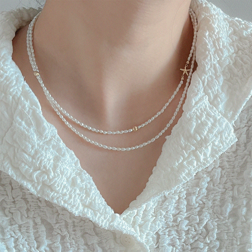 천연 담수진주 2mm 목걸이 베인 14k 18k 밥풀 쌀알 초미니 진주
