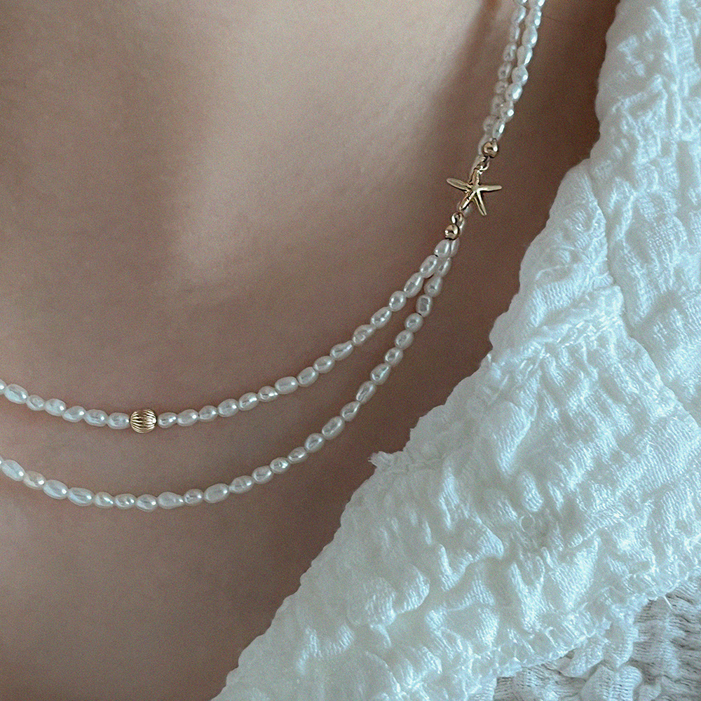 천연 담수진주 2mm 목걸이 베인 14k 18k 밥풀 쌀알 초미니 진주 이미지 4