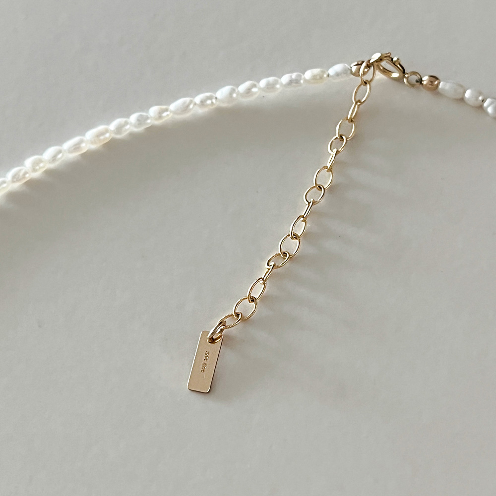 천연 담수진주 2mm 목걸이 베인 14k 18k 밥풀 쌀알 초미니 진주 이미지 3