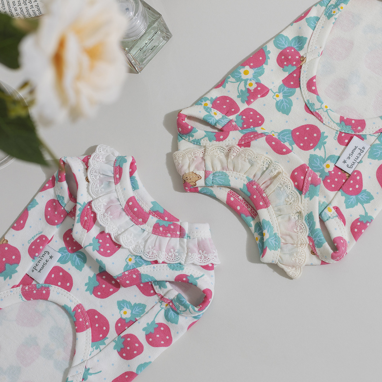 오프닝뮤즈 딸기곰 슬리브리스 오가닉 강아지옷 강아지 실내복 애견옷