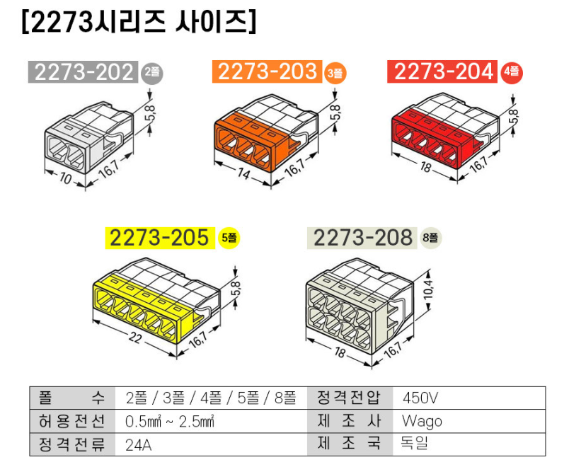 와고커넥터 2273 시리즈 단선 202/ 203/ 204/ 205/ 208 1박스 100개입 - 상세 이미지 2