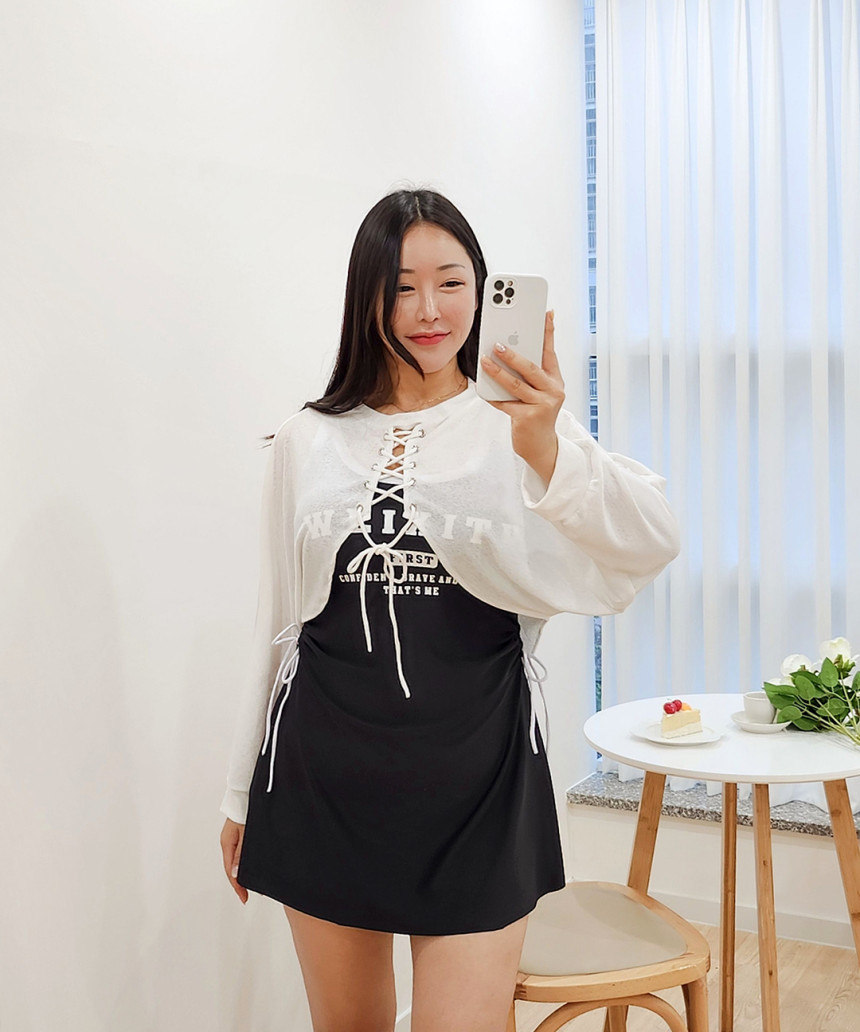 [XL-5XL/빅사이즈] 볼레로 3피스 세트 원피스 수영복 체형커버 긴팔 시스루 아일렛 래쉬가드 + 커버업 + 반바지 상세 이미지 16