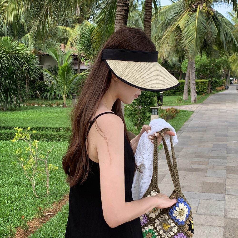 썸머 밀짚 라피아 라탄 썬캡 밴드 선바이저 여성 썬캡 UV 햇빛 자외선차단 여름모자